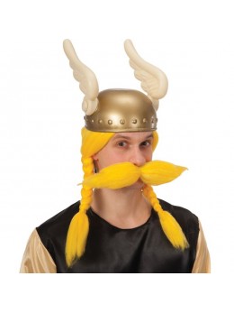 Perruque et moustache de viking jaune