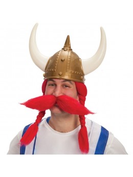Perruque et moustache de viking rouge