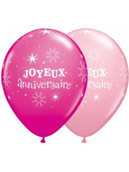 10 Ballons luxe joyeux anniversaire fuchsia et rose