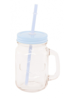 Mini Jar en verre avec paille bleu