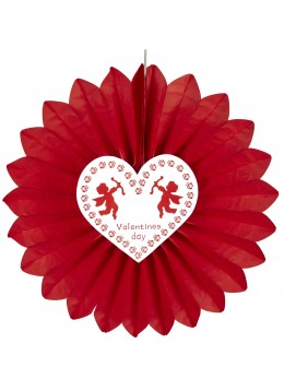 Eventail papier rouge Saint Valentin 60cm