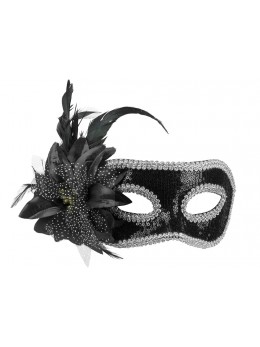 Masque loup vénitien avec fleur noire