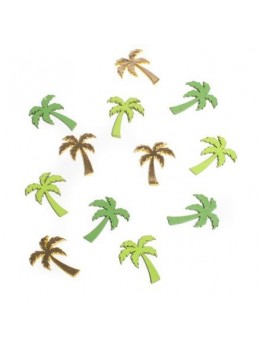 12 confetti palmiers en bois vert et or