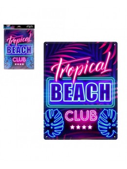Plaque métal effet néon Beach club