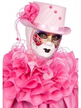 Chapeau cagoule vénitienne avec collerette rose