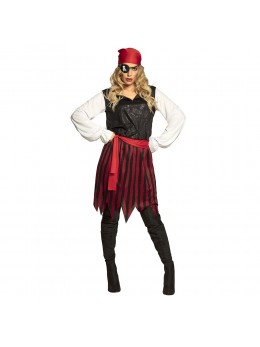 Déguisement femme pirate noire et rouge