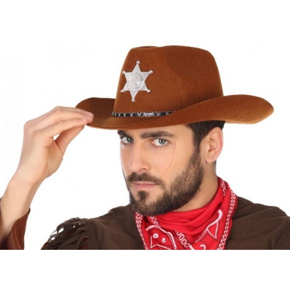Chapeau cowboy shériff marron