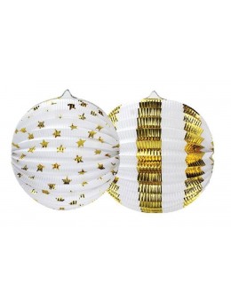 Set de deux lampions motifs blanc et or
