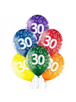 6 Ballons 30 ans multicolores