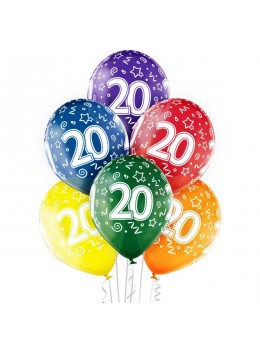 6 Ballons 20 ans multicolores