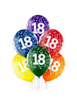 6 Ballons 18 ans multicolores