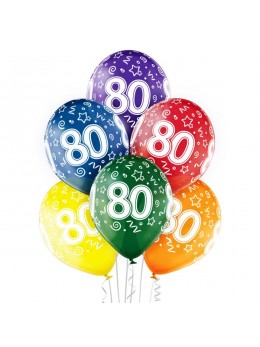 6 Ballons 80 ans multicolores