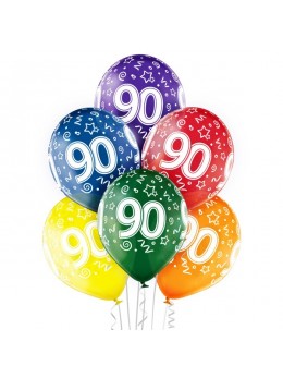 6 Ballons 90 ans multicolores