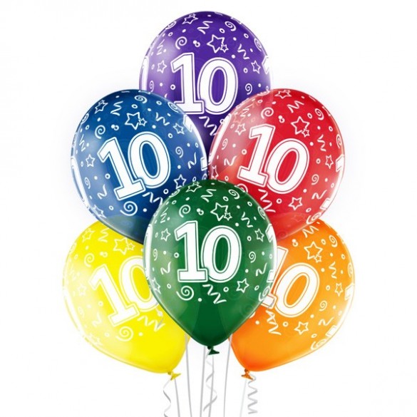 6 Ballons 10 ans multicolore