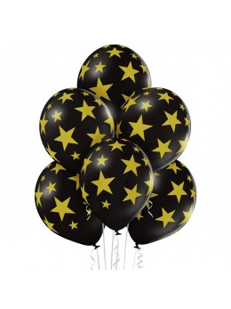 6 Ballons noirs étoiles or
