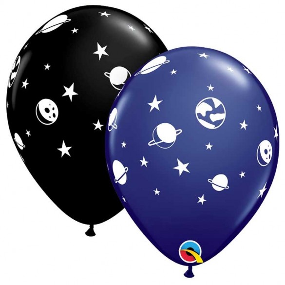6 ballons noirs motif planète