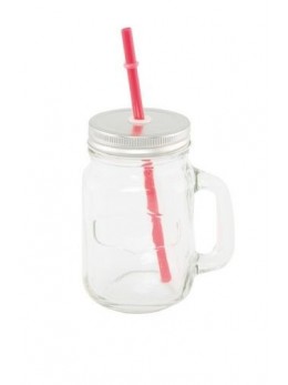 Jar en verre avec couvercle et paille rouge