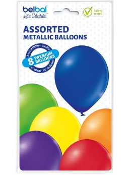 8 Ballons métallique multicolore 30cm