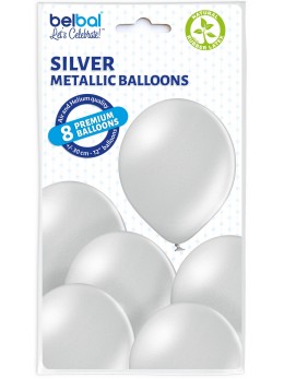 8 Ballons Argent nacré 30cm