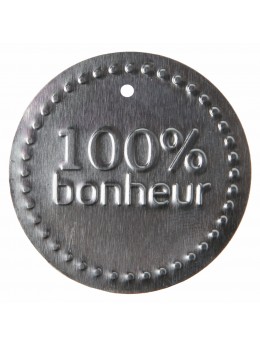 6 Etiquettes métal 100% bonheur argent