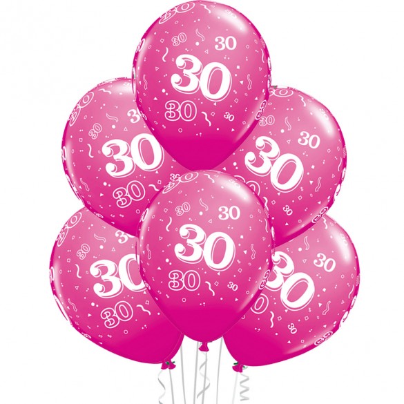 6 Ballons 30 ans fuchsia