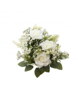 Bouquet de 9 roses avec feuillage blanc