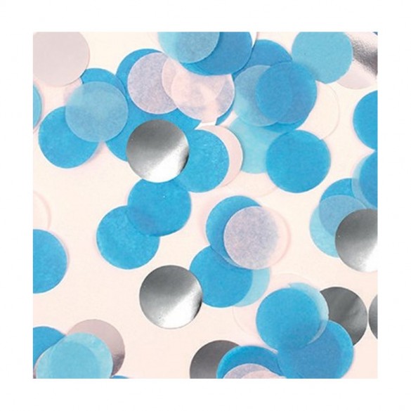 Sachet 15g confetti 2.5cm bleu et argent