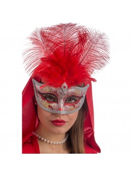 Masque Loup plume rouge