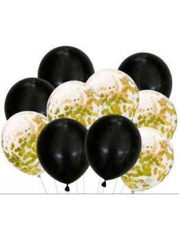 kit bouquet ballons noir et confetti or
