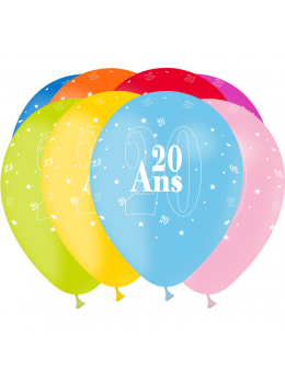 8 Ballons 20 ans multicolores