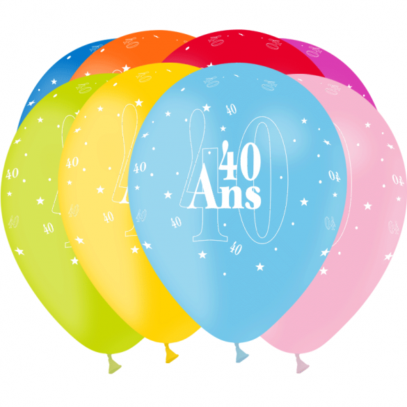 8 Ballons 40 ans multicolores -Décoration anniversaire