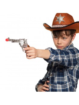 Pistolet cowboy plastique argent 31cm