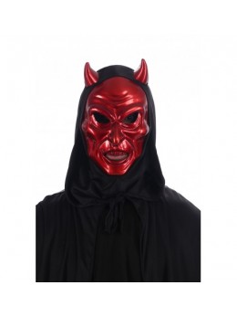 Masque en plastique de diable rouge avec capuche noir
