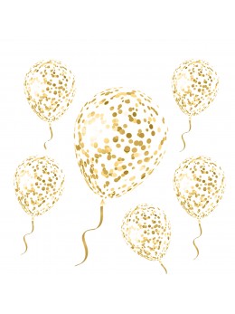 6 Ballons transparent avec confetti or