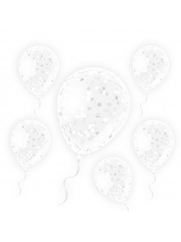 6 Ballons transparent avec confetti blanc