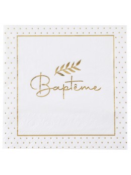 20 serviettes baptême blanche et or