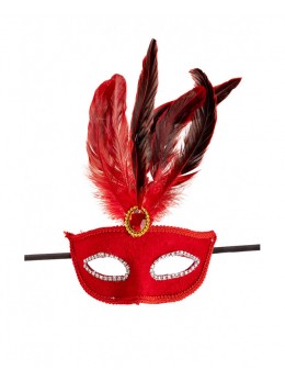 Masque loup vénitien rouge avec plume