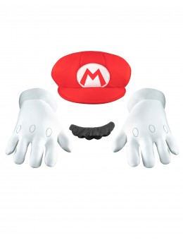 Casquette, moustache et gants Mario officiel