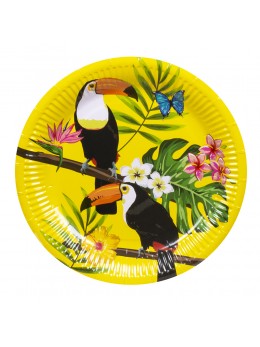 10 assiettes carton toucan tropical