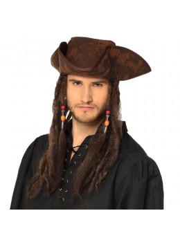 Chapeau pirate marron avec dreadlocks