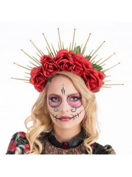 Serre tête roses rouge day of the dead