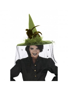 Chapeau de sorcière Luxe plume vert/noir