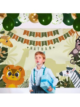 Toile murale anniversaire jungle personnalisable