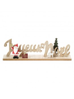 Centre de table bois Joyeux Noel Happy Santa 29cm