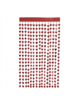 Rideau foil petits coeurs rouge 200 X 100 cm