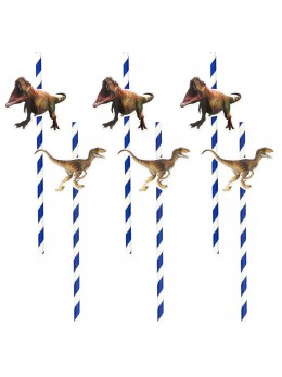 6 pailles en papier dinosaure T-Rex