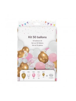 Kit 50 ballons or et rose baby shower